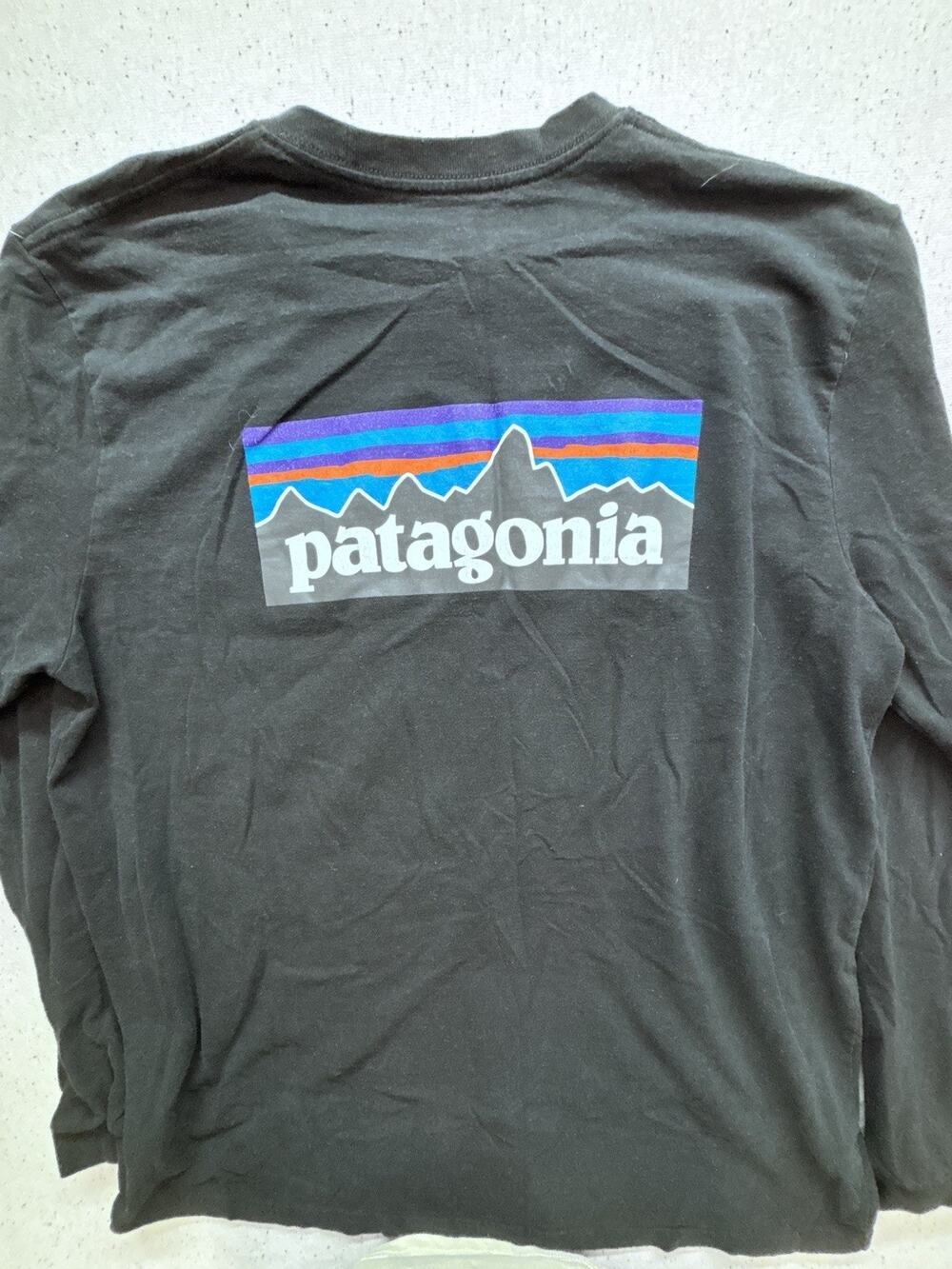 Patagonia Responsibili-Tee Long Sleeve Shirt Mens XL Black P-6 Logo Graphic